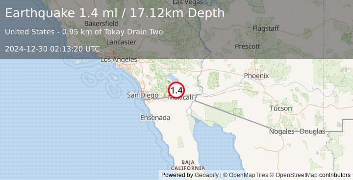 Earthquake 8 km NNW of Imperial, CA (1.3 ml) (2024-12-30 02:13:21 UTC)