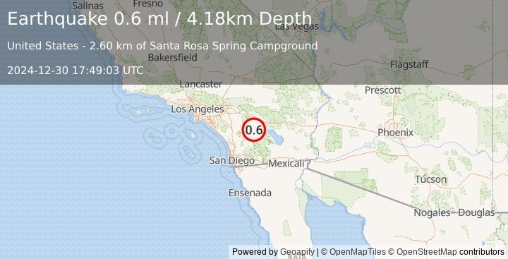 Earthquake 18 km ESE of Anza, CA (0.6 ml) (2024-12-30 17:49:03 UTC)