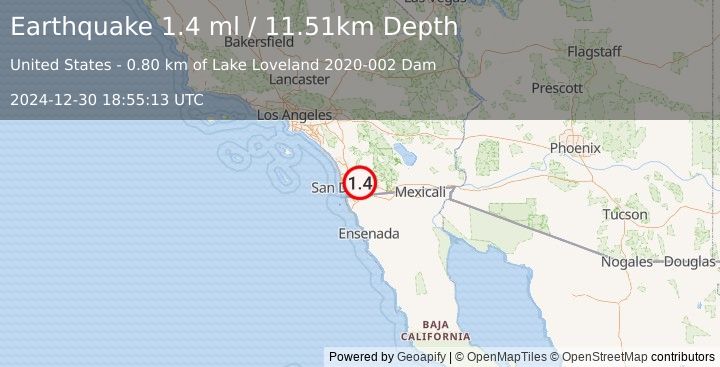 Earthquake 6 km SSW of Alpine, CA (1.4 ml) (2024-12-30 18:55:13 UTC)