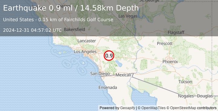 Earthquake 2 km SE of Palm Springs, CA (0.9 ml) (2024-12-31 04:57:02 UTC)