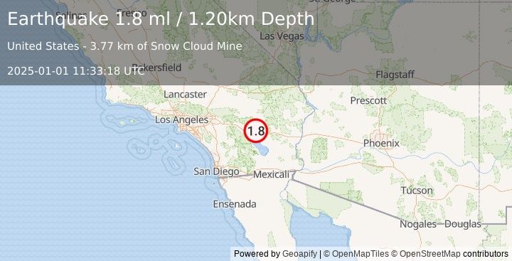 Earthquake 23 km NE of Thermal, CA (1.8 ml) (2025-01-01 11:33:18 UTC)