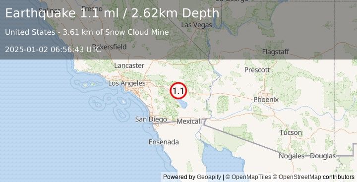 Earthquake 22 km NE of Thermal, CA (1.1 ml) (2025-01-02 06:56:43 UTC)