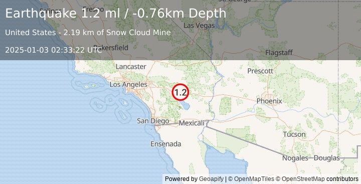 Earthquake 22 km NE of Thermal, CA (1.2 ml) (2025-01-03 02:33:22 UTC)