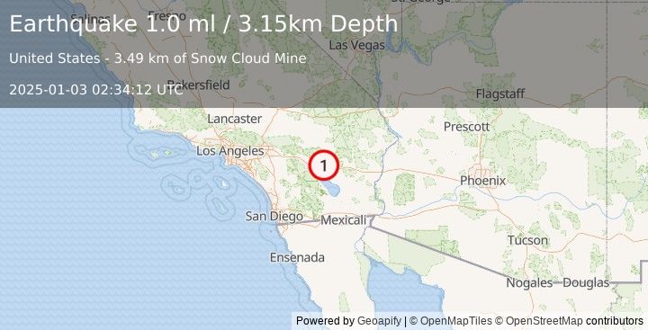 Earthquake 22 km NE of Thermal, CA (1.0 ml) (2025-01-03 02:34:12 UTC)