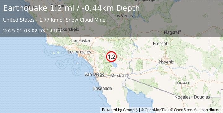 Earthquake 22 km NE of Thermal, CA (1.2 ml) (2025-01-03 02:53:14 UTC)