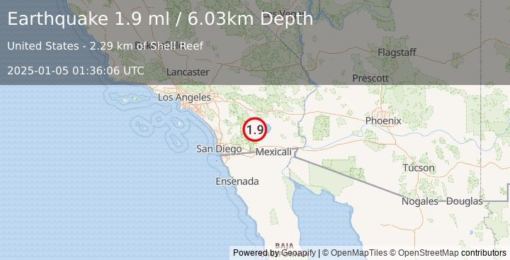 Earthquake 10 km NE of Ocotillo Wells, CA (1.9 ml) (2025-01-05 01:36:06 UTC)