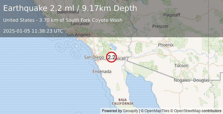 Earthquake 7 km E of Ocotillo, CA (2.2 ml) (2025-01-05 11:38:23 UTC)