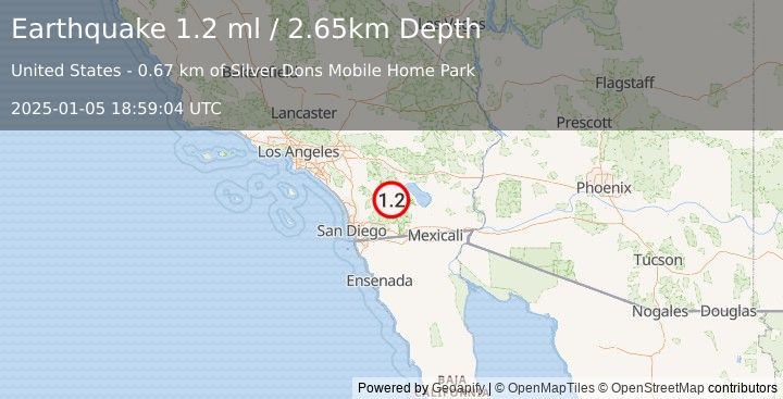 Earthquake 2 km SE of Borrego Springs, CA (1.2 ml) (2025-01-05 18:59:04 UTC)