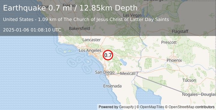 Earthquake 4 km SE of San Jacinto, CA (0.7 ml) (2025-01-06 01:08:10 UTC)