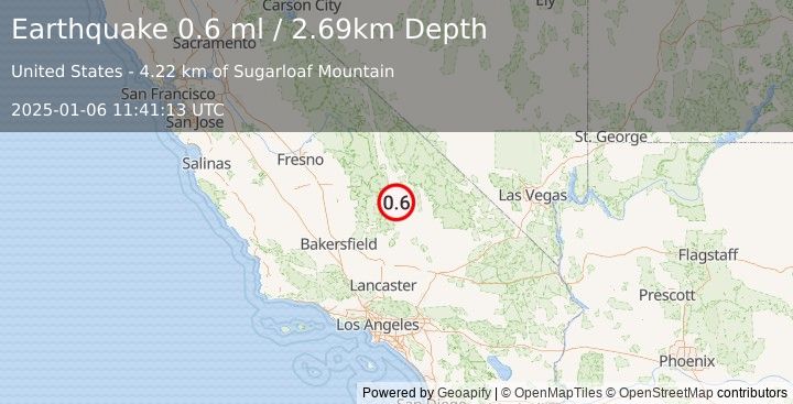 Earthquake 8 km E of Coso Junction, CA (0.6 ml) (2025-01-06 11:41:13 UTC)