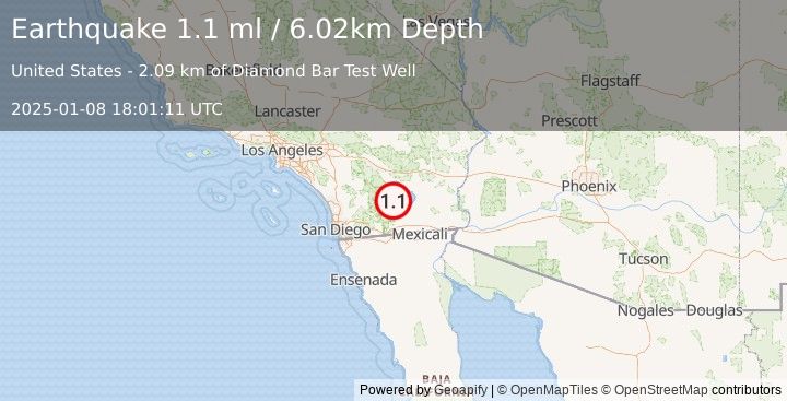 Earthquake 12 km SSW of Salton City, CA (1.1 ml) (2025-01-08 18:01:11 UTC)