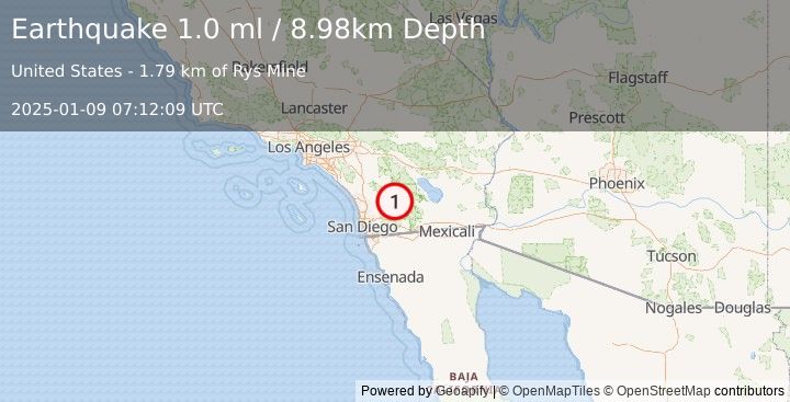 Earthquake 11 km NE of Julian, CA (1.0 ml) (2025-01-09 07:12:09 UTC)