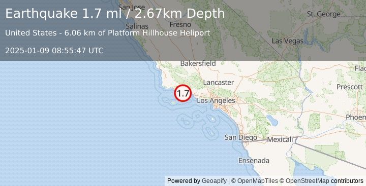 Earthquake 12 km SSE of Santa Barbara, CA (1.7 ml) (2025-01-09 08:55:47 UTC)