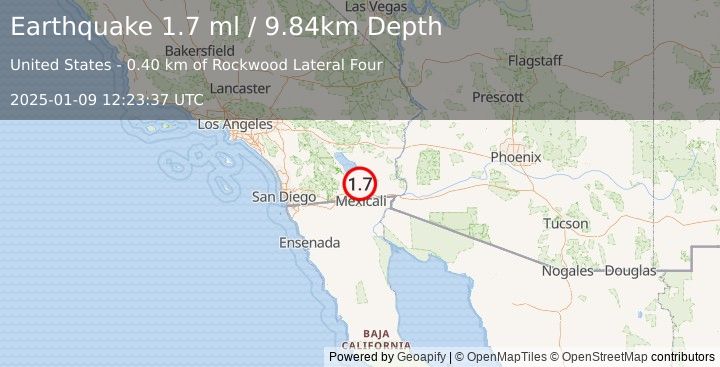 Earthquake 4 km SE of Brawley, CA (1.7 ml) (2025-01-09 12:23:37 UTC)