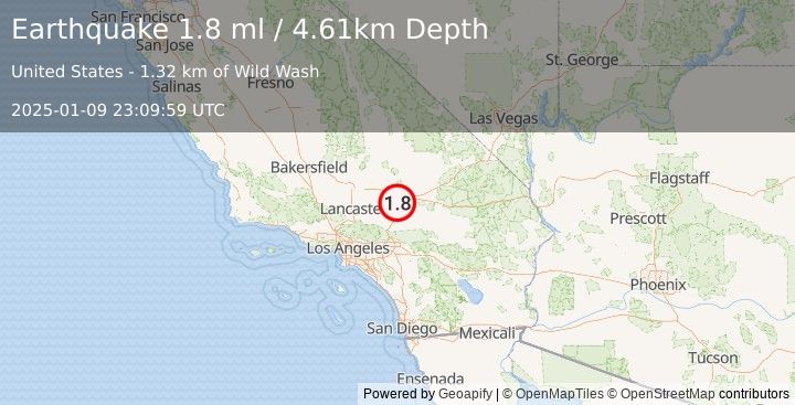 Earthquake 24 km WSW of Barstow, CA (1.8 ml) (2025-01-09 23:09:59 UTC)