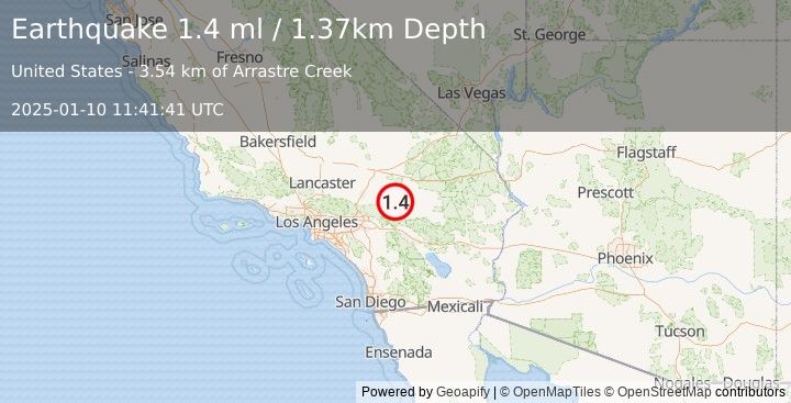 Earthquake 21 km NE of Big Bear City, CA (1.4 ml) (2025-01-10 11:41:41 UTC)