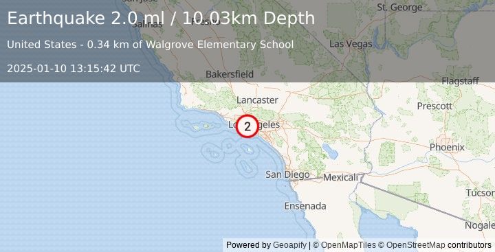 Earthquake 3 km N of Marina del Rey, CA (2.0 ml) (2025-01-10 13:15:42 UTC)