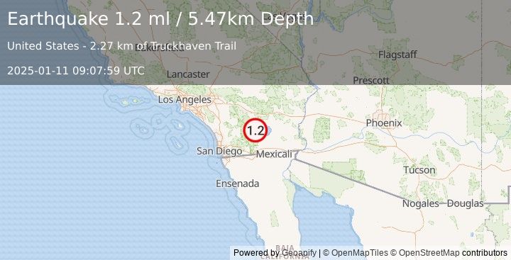 Earthquake 10 km WSW of Salton City, CA (1.2 ml) (2025-01-11 09:07:59 UTC)