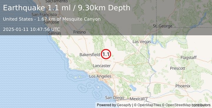 Earthquake 16 km WNW of Johannesburg, CA (1.1 ml) (2025-01-11 10:47:56 UTC)