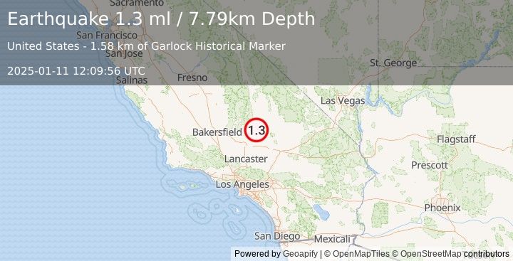 Earthquake 16 km WNW of Johannesburg, CA (1.3 ml) (2025-01-11 12:09:56 UTC)