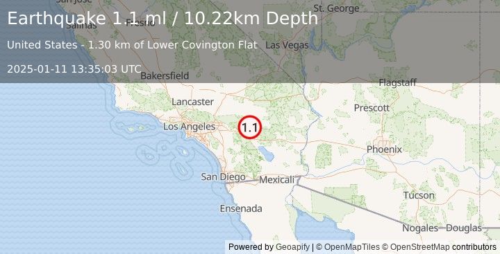 Earthquake 12 km S of Joshua Tree, CA (1.1 ml) (2025-01-11 13:35:03 UTC)