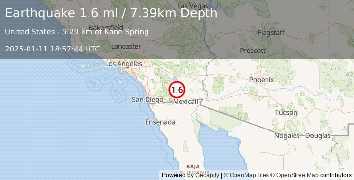 Earthquake 22 km W of Westmorland, CA (1.6 ml) (2025-01-11 18:57:44 UTC)