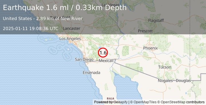 Earthquake 14 km NNW of Westmorland, CA (1.1 ml) (2025-01-11 19:08:37 UTC)