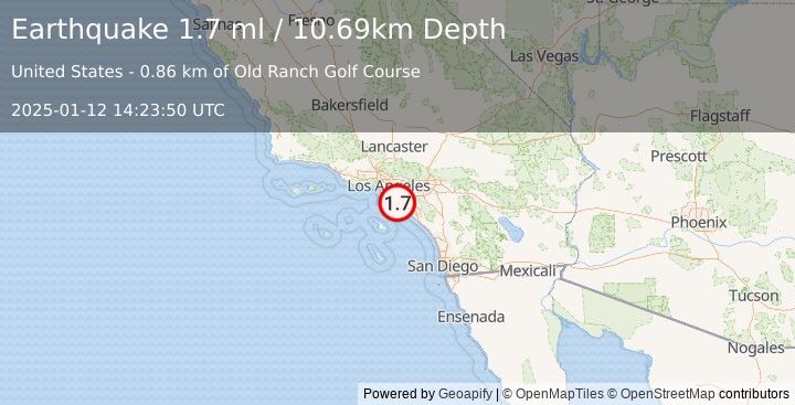 Earthquake 2 km SE of Rossmoor, CA (1.7 ml) (2025-01-12 14:23:50 UTC)