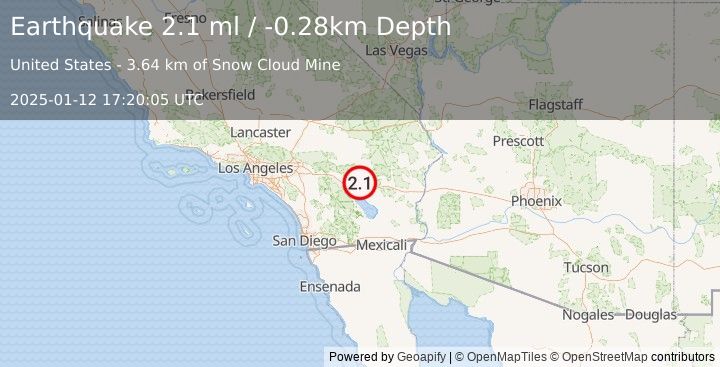 Earthquake 22 km NE of Thermal, CA (2.1 ml) (2025-01-12 17:20:05 UTC)