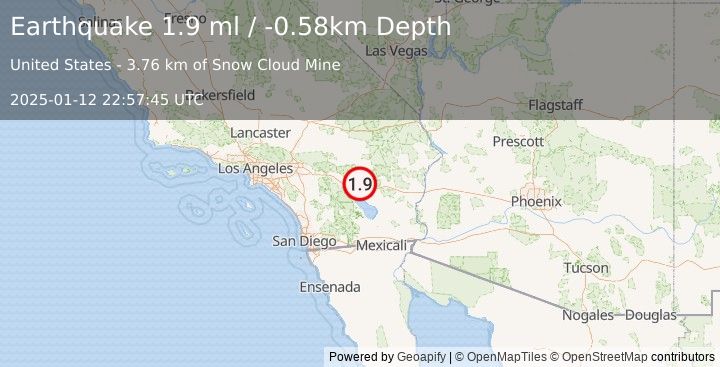 Earthquake 23 km NE of Thermal, CA (1.9 ml) (2025-01-12 22:57:45 UTC)