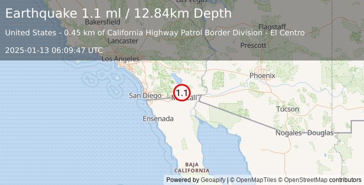 Earthquake 3 km S of Imperial, CA (1.1 ml) (2025-01-13 06:09:47 UTC)