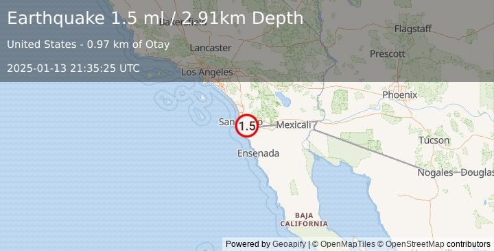 Earthquake 8 km SE of Bonita, CA (1.5 ml) (2025-01-13 21:35:25 UTC)