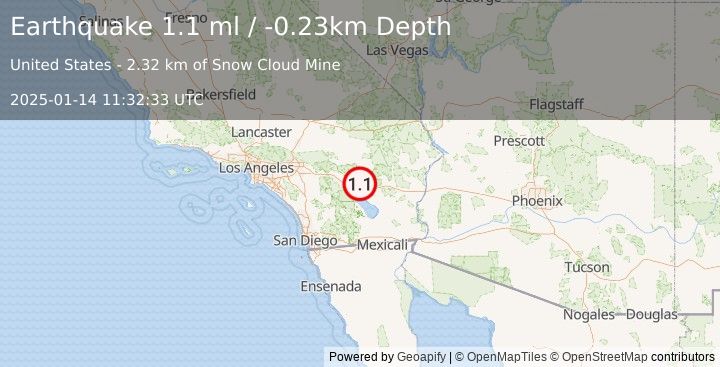 Earthquake 21 km NE of Thermal, CA (1.1 ml) (2025-01-14 11:32:33 UTC)