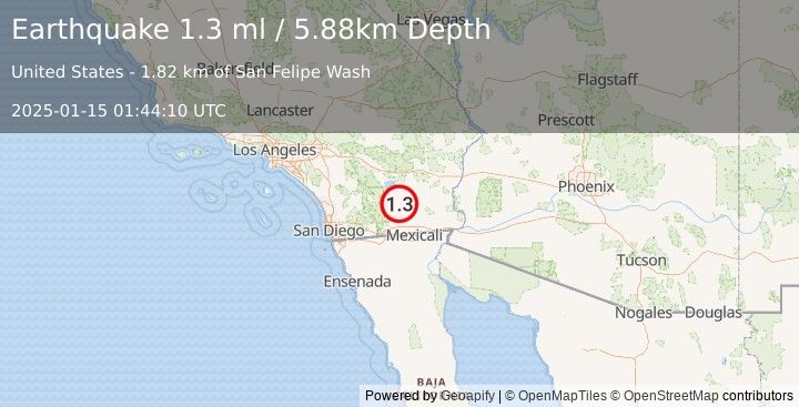 Earthquake 19 km NW of Westmorland, CA (1.3 ml) (2025-01-15 01:44:10 UTC)