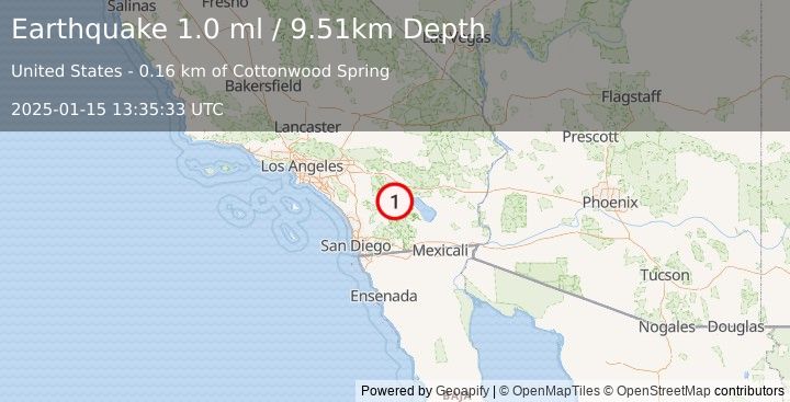 Earthquake 23 km N of Borrego Springs, CA (1.0 ml) (2025-01-15 13:35:33 UTC)