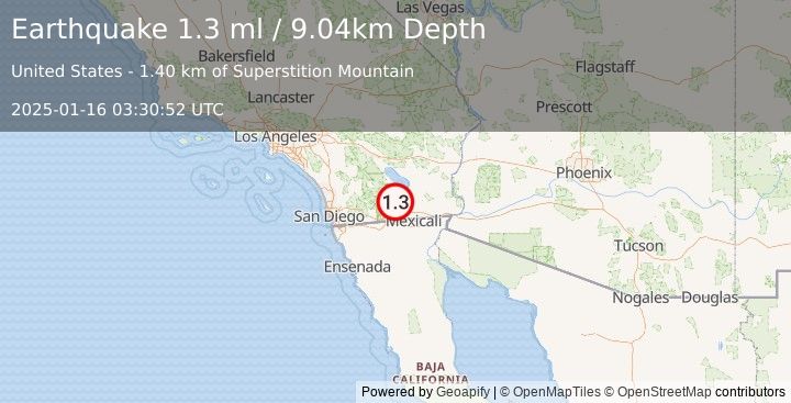 Earthquake 22 km WSW of Westmorland, CA (1.3 ml) (2025-01-16 03:30:52 UTC)