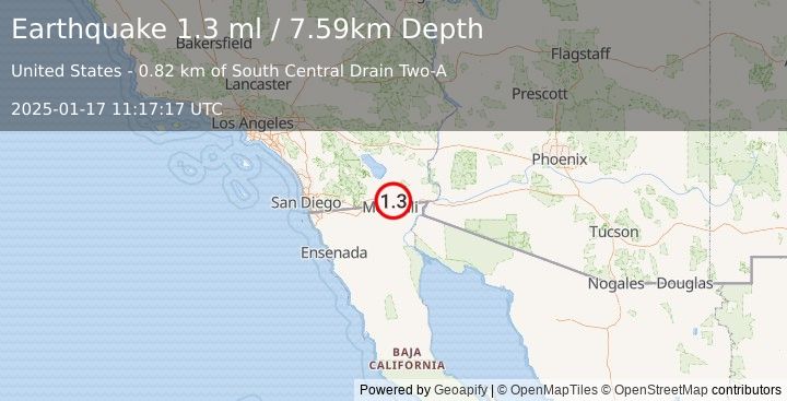 Earthquake 8 km SSW of Holtville, CA (1.3 ml) (2025-01-17 11:17:17 UTC)