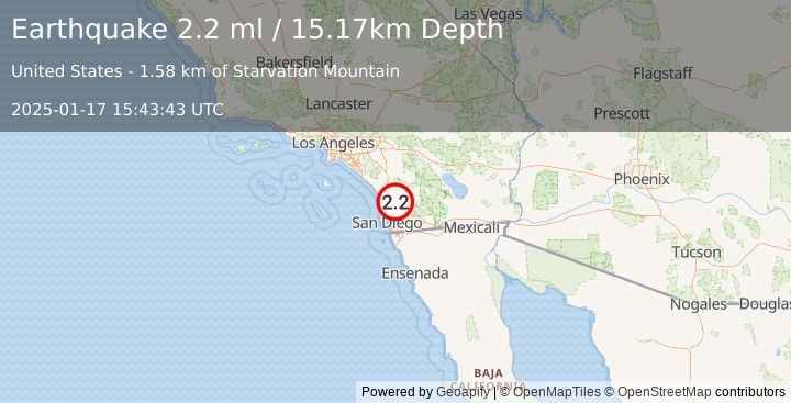 Earthquake 5 km SW of San Pasqual, CA (2.2 ml) (2025-01-17 15:43:43 UTC)