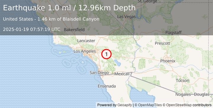 Earthquake 8 km WSW of Garnet, CA (1.0 ml) (2025-01-19 07:57:19 UTC)