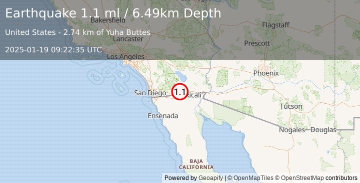 Earthquake 14 km ENE of Ocotillo, CA (1.1 ml) (2025-01-19 09:22:35 UTC)