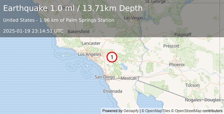 Earthquake 10 km W of Garnet, CA (1.0 ml) (2025-01-19 23:14:51 UTC)