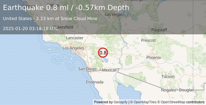 Earthquake 21 km NE of Thermal, CA (0.8 ml) (2025-01-20 03:18:18 UTC)