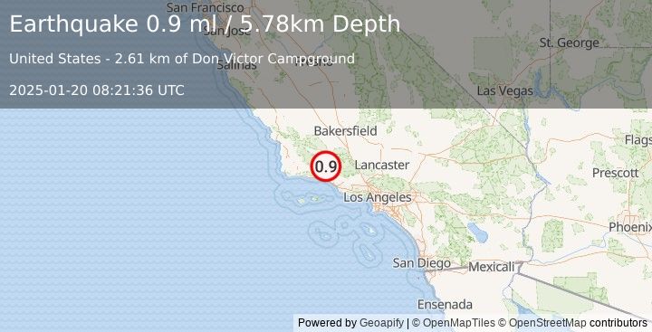 Earthquake 29 km NNE of Montecito, CA (0.9 ml) (2025-01-20 08:21:36 UTC)