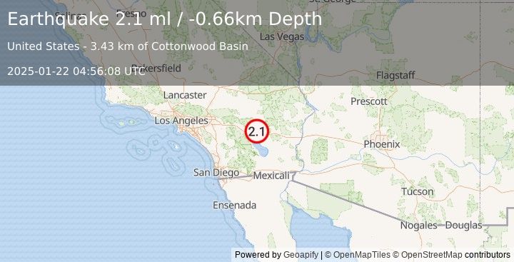 Earthquake 26 km NE of Thermal, CA (2.1 ml) (2025-01-22 04:56:08 UTC)