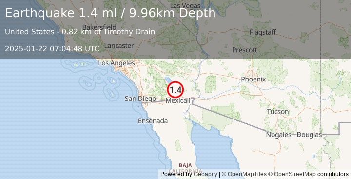 Earthquake 4 km ENE of Westmorland, CA (1.4 ml) (2025-01-22 07:04:48 UTC)