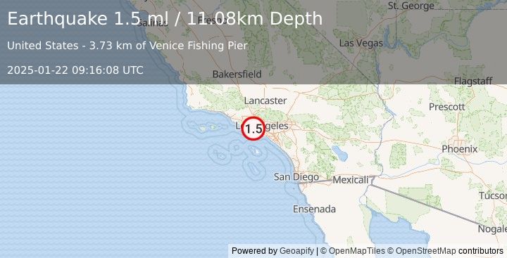 Earthquake 5 km WSW of Marina del Rey, CA (1.5 ml) (2025-01-22 09:16:08 UTC)