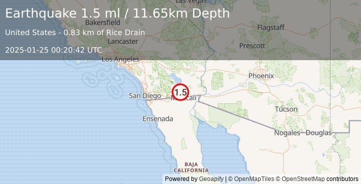 Earthquake 4 km W of Imperial, CA (1.5 ml) (2025-01-25 00:20:42 UTC)