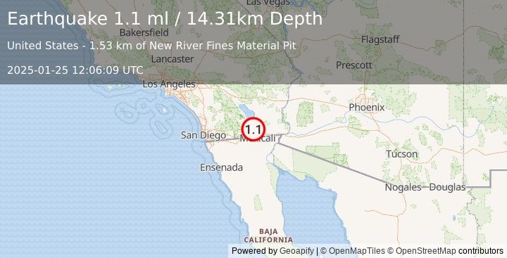 Earthquake 4 km NW of Imperial, CA (1.1 ml) (2025-01-25 12:06:09 UTC)