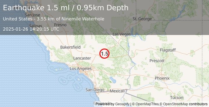 Earthquake 38 km NW of Ludlow, CA (1.5 ml) (2025-01-26 14:20:15 UTC)