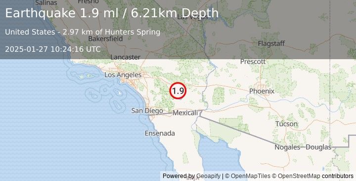 Earthquake 14 km NNW of Bombay Beach, CA (1.9 ml) (2025-01-27 10:24:16 UTC)